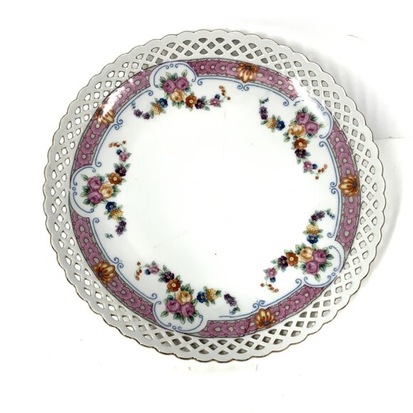 Ca 1920 Schumann Bavaria Dresden Plate Reticulated, Scalloped and Gold Leaf Edge - Picture 4 of 10